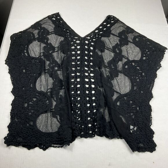 Vivid Plus Size Crochet Boho Festival Kimono Cover Up Black Sheer Lace 1X Top - Picture 1 of 10